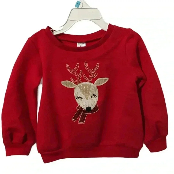 CARTER’S RED FLEECE REINDEER PULL OVER LONG SLEEVE TOP. SIZE 3T. NWT - Picture 1 of 3